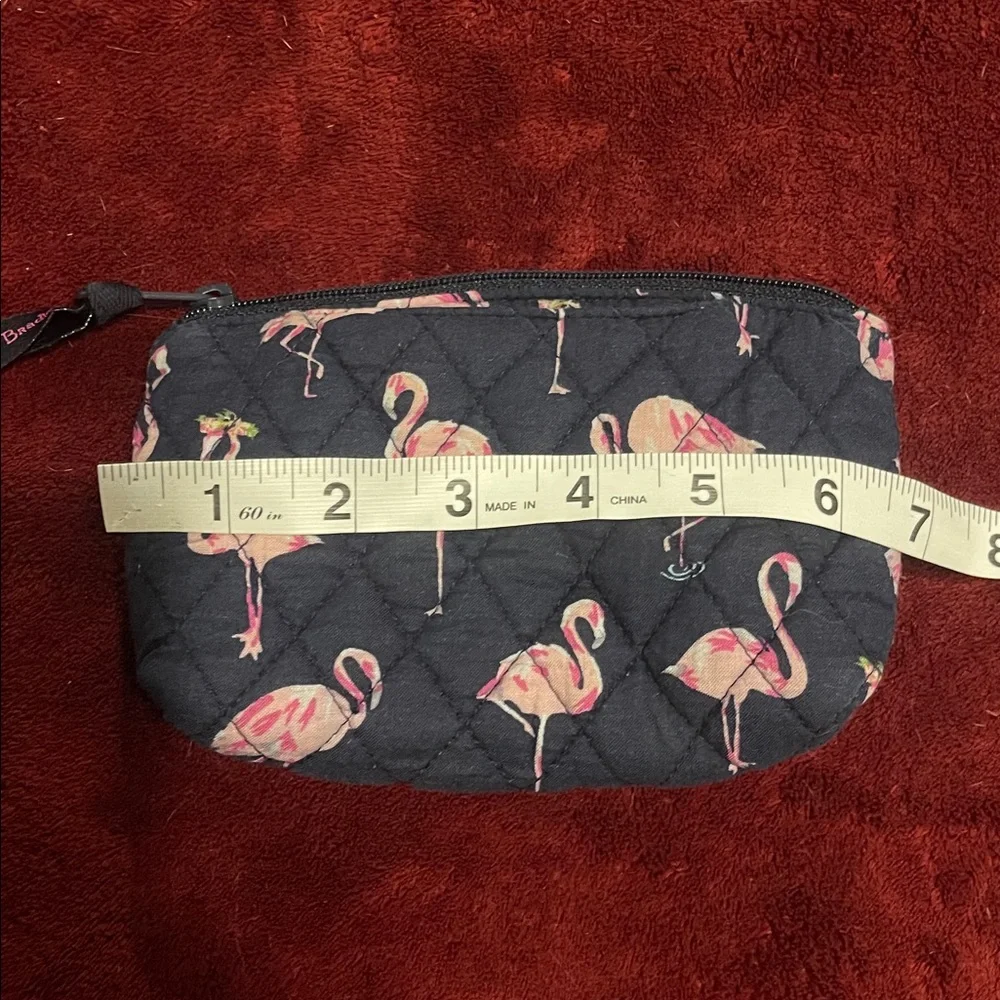Vera Bradley Black and Pink Flamingo Quilted Small Pouch with Mirror